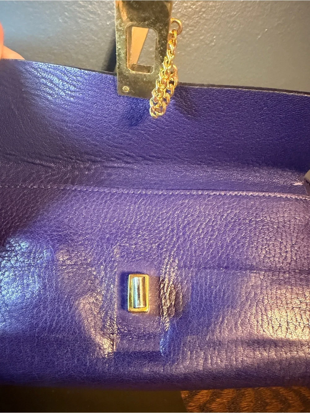 Chloe Purple Drew Leather Wallet with Gold Chain Accent